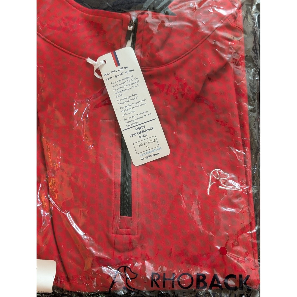 NWT Rhoback The Athens Mens Small Performance Q-Zip Pullover Red Pattern
